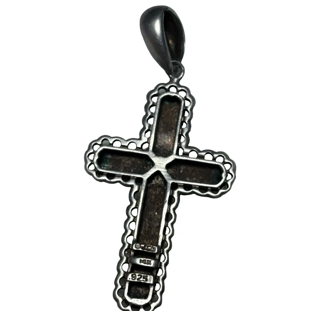 14k Gold & Sterling Silver JCM 3 Dimensional Footsteps Cross Religious Pendant